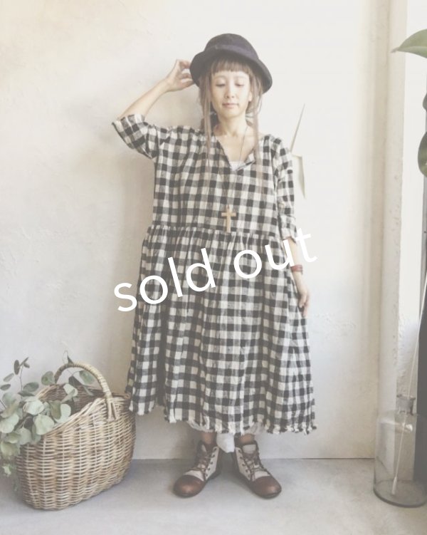 画像8: pollenbienco／ブラックギンガムチェック・ワンピース (8)