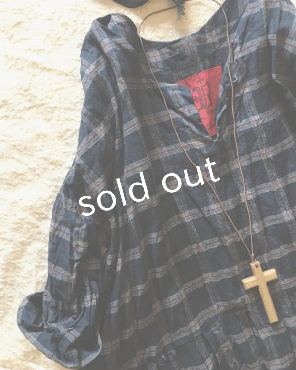 画像2: MARCHE' DE SOEUR／濃ネイビーチェックリネンワンピース (2)