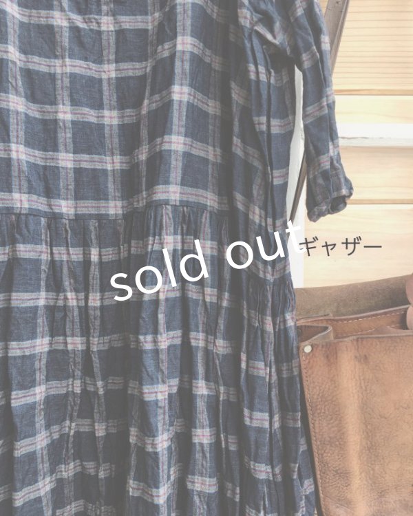 画像10: MARCHE' DE SOEUR／濃ネイビーチェックリネンワンピース (10)