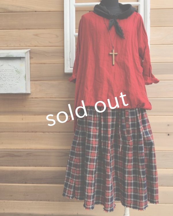 画像6: MARCHE' DE SOEUR／赤チェックギャザースカート (6)