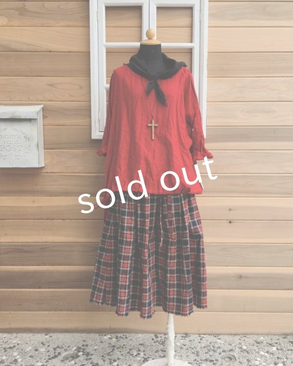 画像5: MARCHE' DE SOEUR／赤チェックギャザースカート (5)