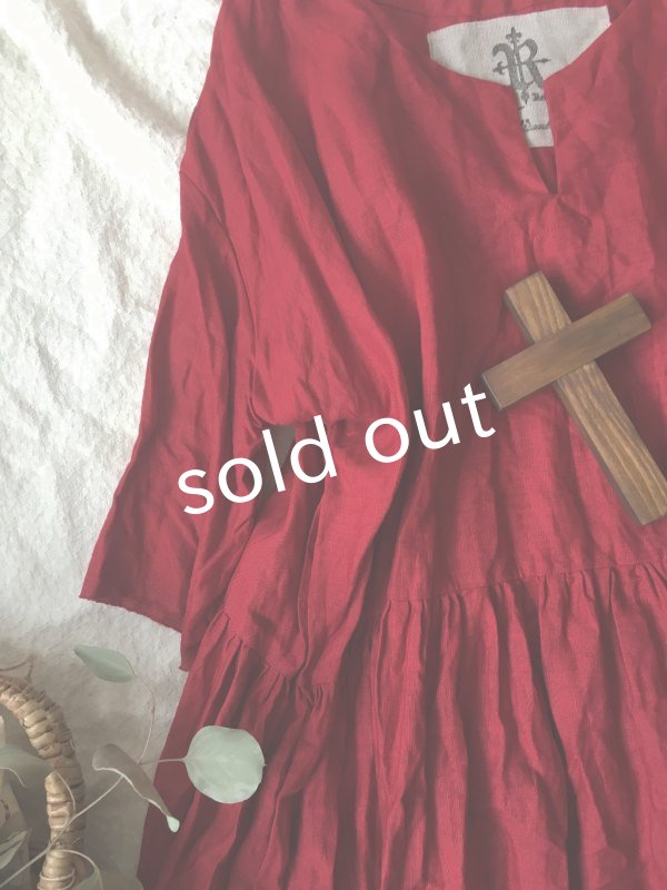 画像3: MARCHE' DE SOEUR/赤リネン・ギャザーワンピース (3)