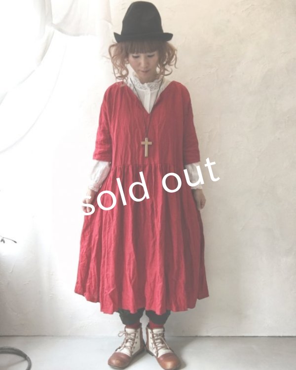 画像8: MARCHE' DE SOEUR/赤リネン・ギャザーワンピース (8)