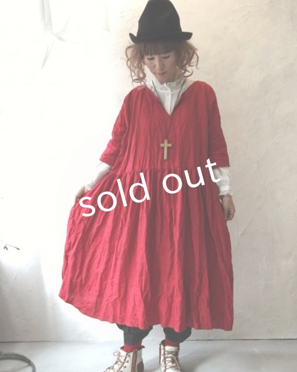 画像7: MARCHE' DE SOEUR/赤リネン・ギャザーワンピース (7)