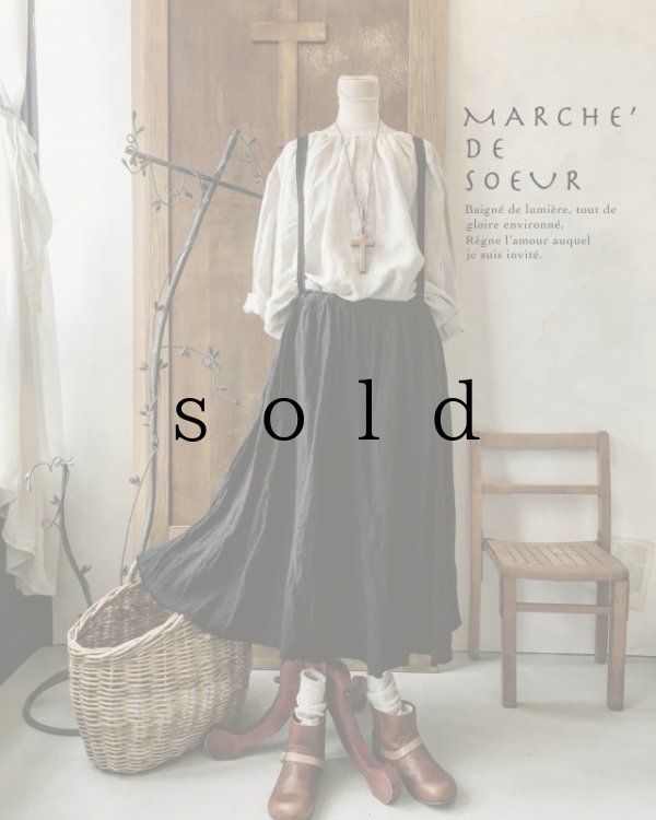 画像1: MARCHE' DE SOEUR／ブラックリネン吊りスカート (1)