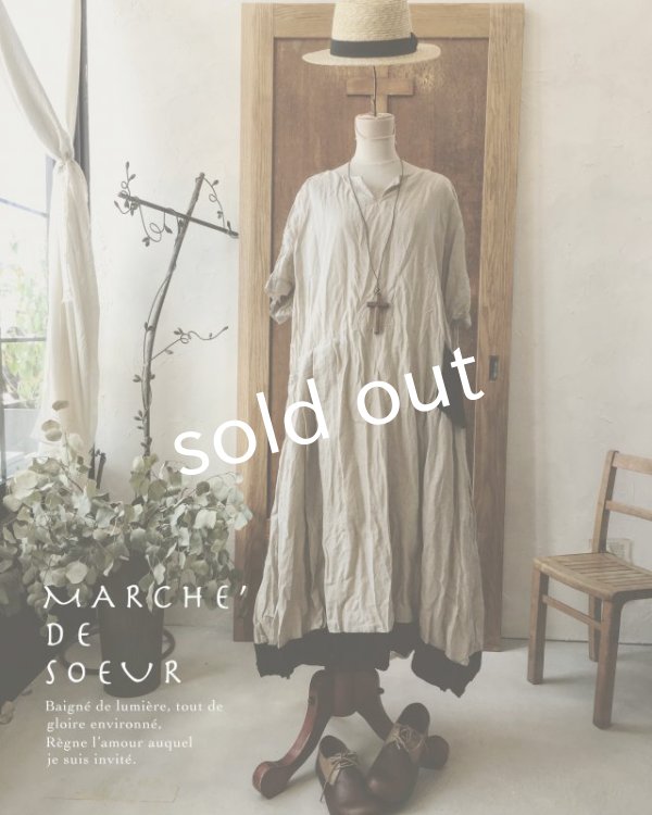 画像7: MARCHE' DE SOEUR／生成りベージュ×ブラックリネンワンピース (7)