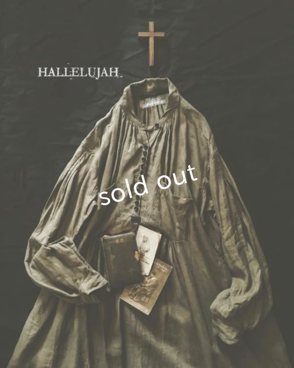 画像1: HALLELUJAH／1890's Bourgeron　1890年代　羊飼いシャツワンピース・Khaki (1)