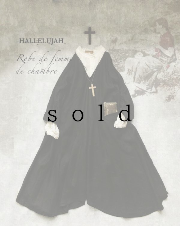 画像1: HALLELUJAH／Robe de femme de chambre　小間使いローブ・Black (1)