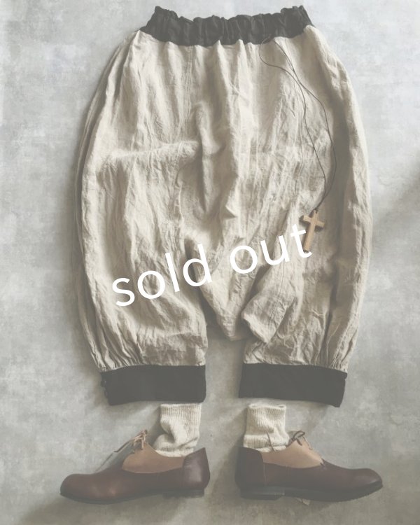 画像2: MARCHE' DE SOEUR/ベルギーリネン王様パンツ・生成り×黒 (2)