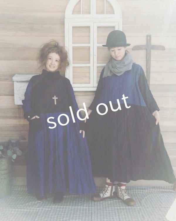 画像7: MARCHE' DE SOEUR/インディゴ染めバイカラーワンピース・インディゴお袖 (7)