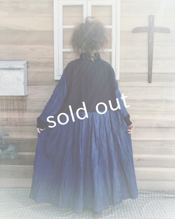 画像6: MARCHE' DE SOEUR/インディゴ染めバイカラーワンピース・インディゴお袖 (6)