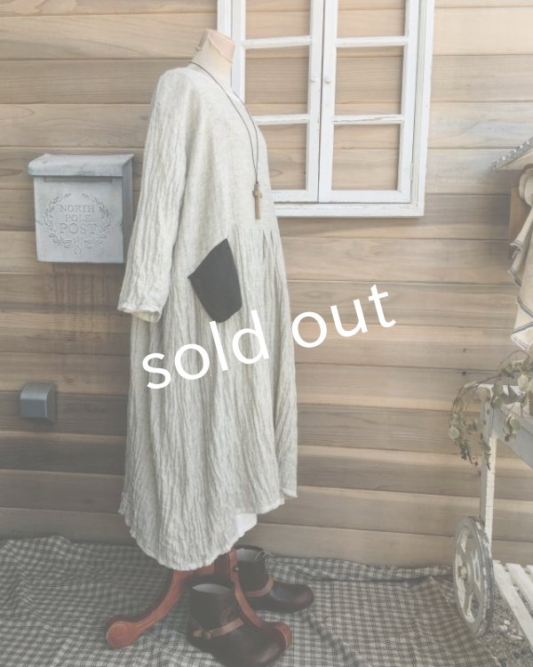 画像13: MARCHE' DE SOEUR/ウールリネンワンピース・オフ×黒ポケット (13)