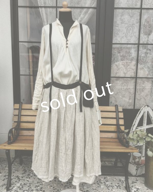 画像6: MARCHE' DE SOEUR/ウールリネン吊りスカート・オフ×黒 (6)