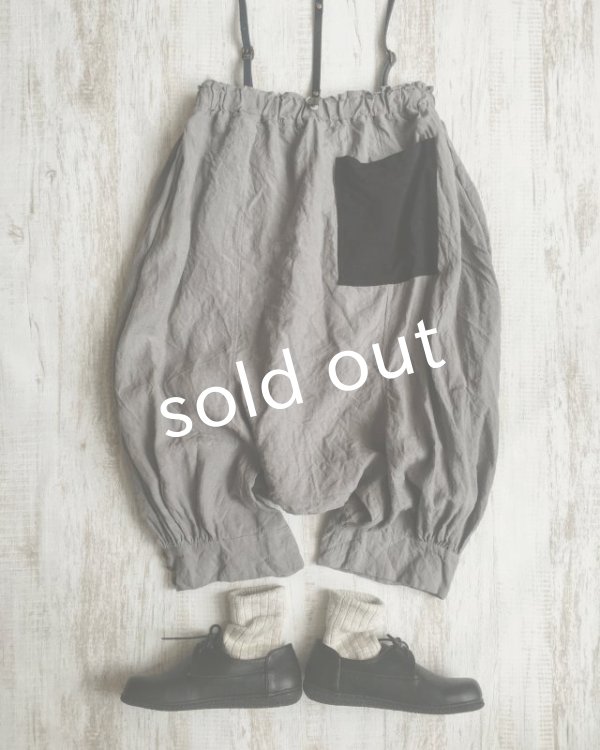 画像2: MARCHE' DE SOEUR／ベルギーリネン王様パンツ・グレーに黒ぽっけ (2)