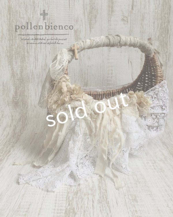 画像2: pollenbienco／アンティークレースまるかご・白の花束 (2)