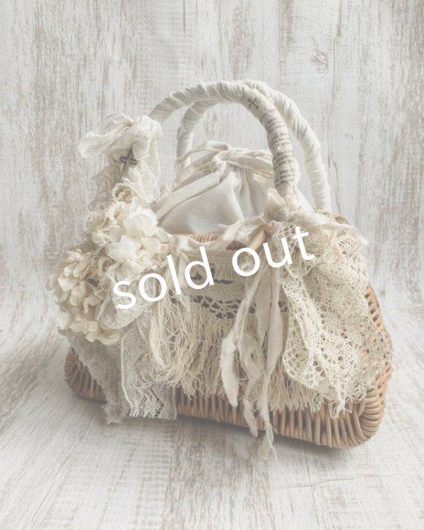 画像8: pollenbienco/アンティークレースのかごバッグ・フリンジと花束 (8)