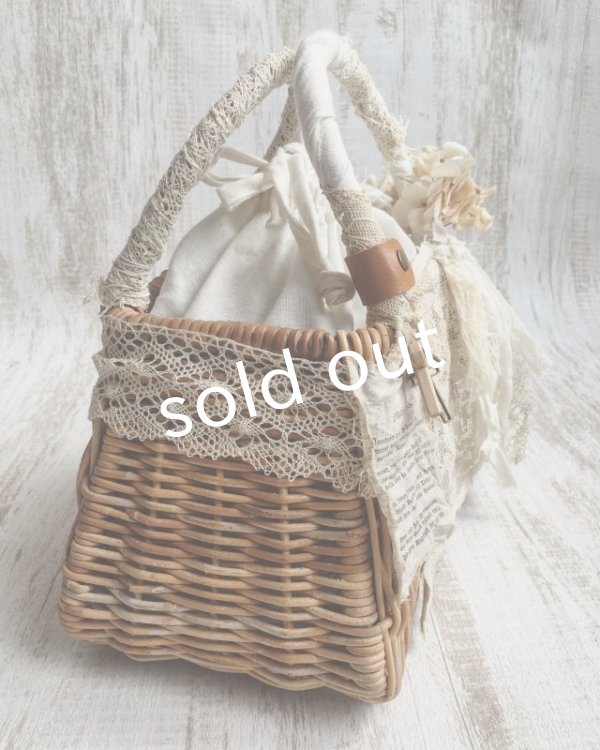 画像7: pollenbienco／アンティークレースのかごバッグ・ドイリーと花束 (7)