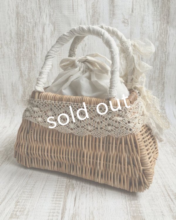 画像4: pollenbienco/アンティークレースのかごバッグ・フリンジと花束 (4)