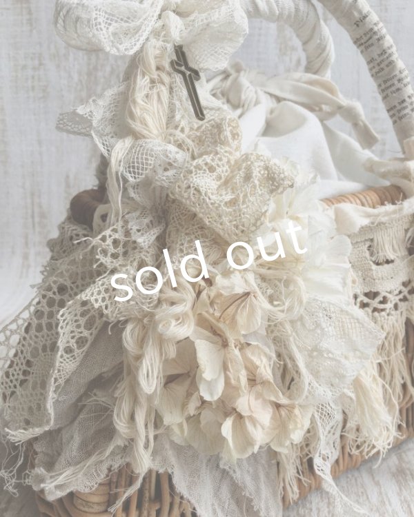 画像3: pollenbienco/アンティークレースのかごバッグ・フリンジと花束 (3)