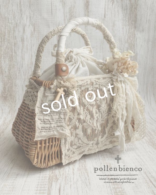画像2: pollenbienco／アンティークレースのかごバッグ・ドイリーと花束 (2)