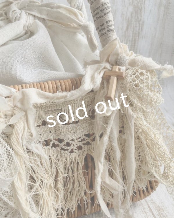 画像5: pollenbienco/アンティークレースのかごバッグ・フリンジと花束 (5)