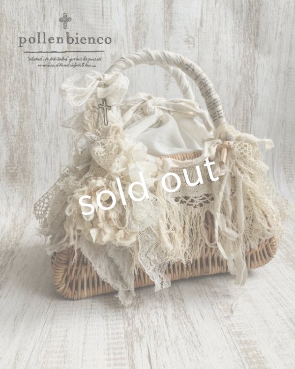 画像2: pollenbienco/アンティークレースのかごバッグ・フリンジと花束 (2)