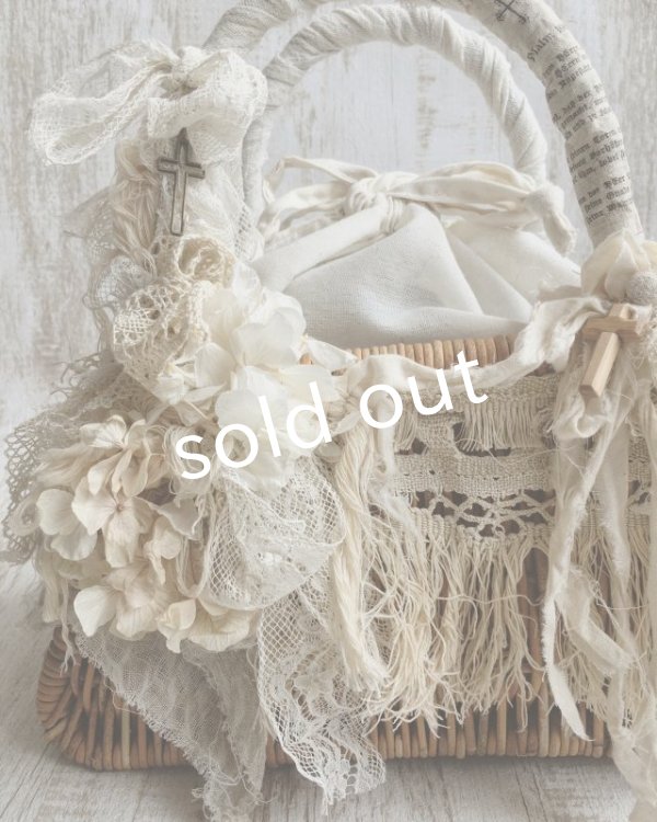画像7: pollenbienco/アンティークレースのかごバッグ・フリンジと花束 (7)