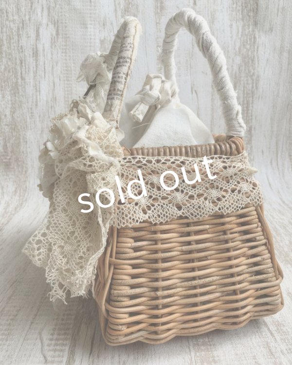 画像6: pollenbienco/アンティークレースのかごバッグ・フリンジと花束 (6)
