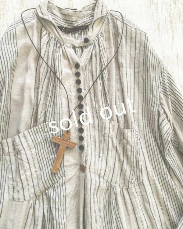 画像3: HALLELUJAH／1890's Bourgeron　1890年代　羊飼いシャツワンピース・grey stripe (3)