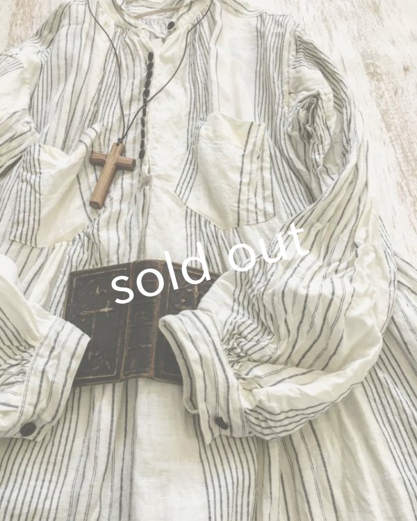 画像2: HALLELUJAH／1890's Bourgeron　1890年代　羊飼いシャツワンピース・off white stripe (2)
