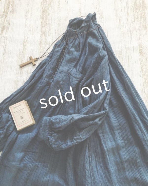 画像6: HALLELUJAH／1890's Bourgeron　1890年代　羊飼いシャツワンピース・navy stripe (6)