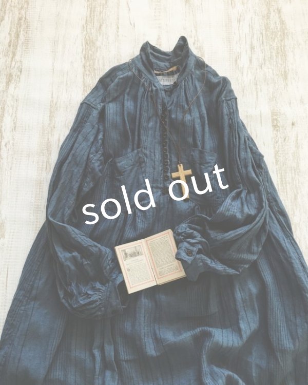 画像2: HALLELUJAH／1890's Bourgeron　1890年代　羊飼いシャツワンピース・navy stripe (2)