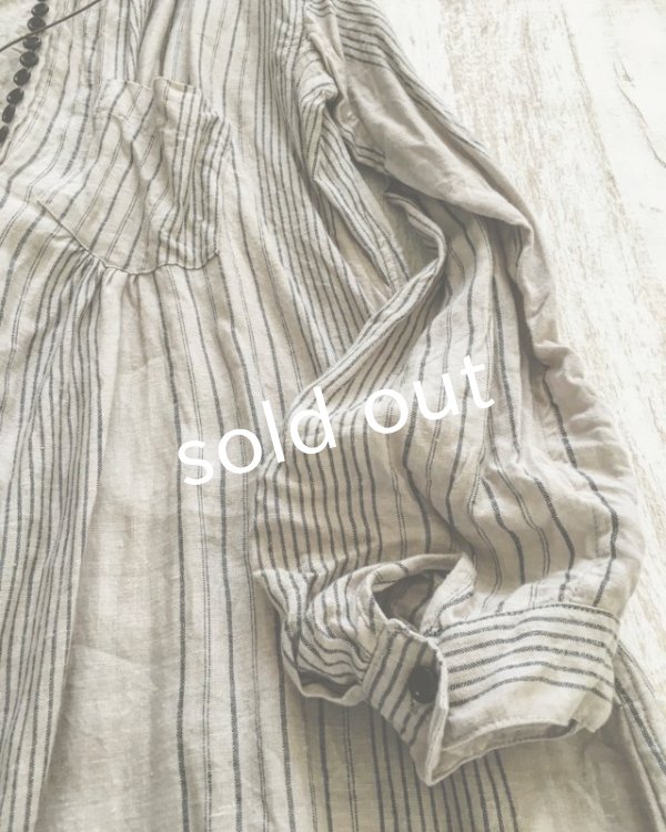 画像4: HALLELUJAH／1890's Bourgeron　1890年代　羊飼いシャツワンピース・grey stripe (4)