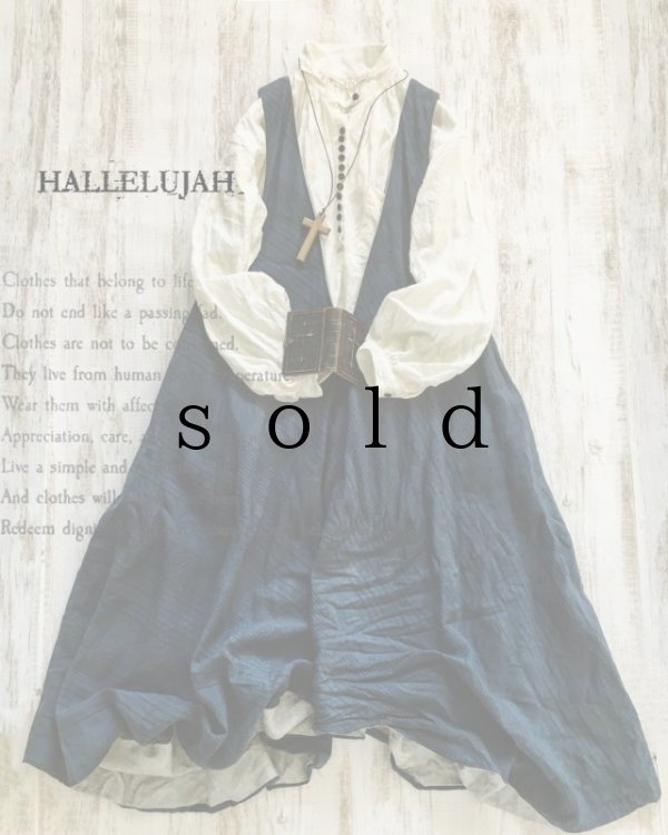 画像1: HALLELUJAH／Robe de femme de chambre no.4 小間使いローブ・navy stripe (1)