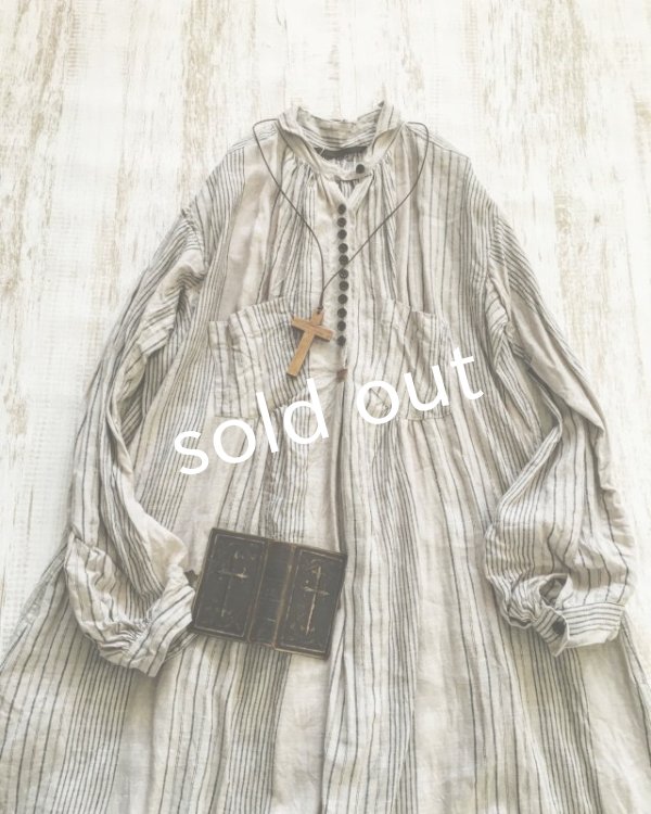 画像2: HALLELUJAH／1890's Bourgeron　1890年代　羊飼いシャツワンピース・grey stripe (2)
