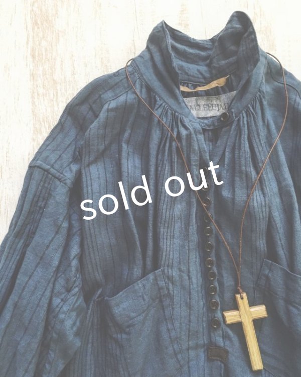 画像4: HALLELUJAH／1890's Bourgeron　1890年代　羊飼いシャツワンピース・navy stripe (4)