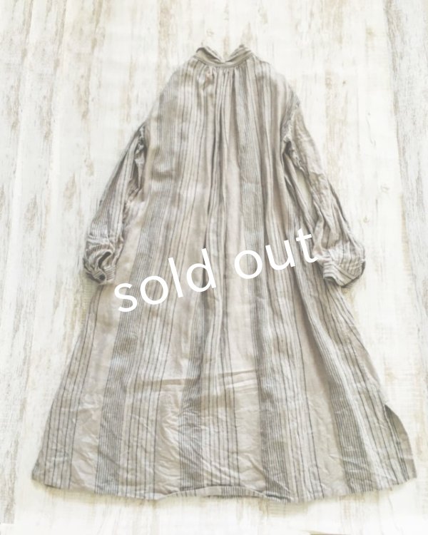 画像6: HALLELUJAH／1890's Bourgeron　1890年代　羊飼いシャツワンピース・grey stripe (6)