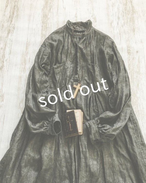 画像2: HALLELUJAH／1890's Bourgeron　1890年代　羊飼いシャツワンピース・墨染charcoal (2)