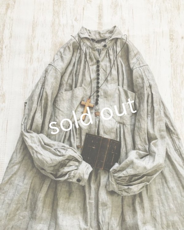 画像2: HALLELUJAH／1890's Bourgeron　1890年代　羊飼いシャツワンピース・墨染light charcoal (2)