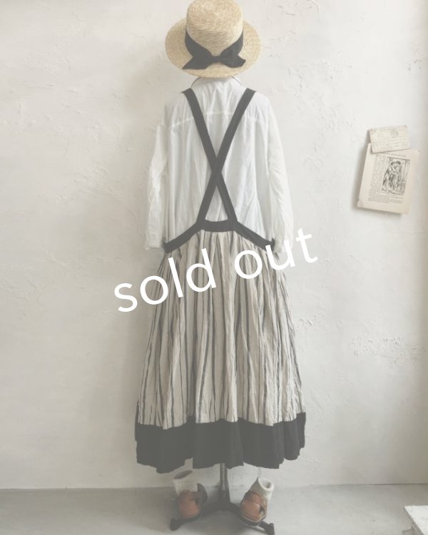 画像6: MARCHE' DE SOEUR／ストライプエプロンワンピース・黒＆ストライプ (6)