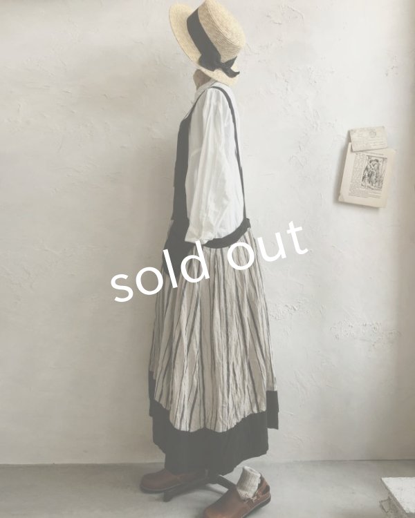 画像5: MARCHE' DE SOEUR／ストライプエプロンワンピース・黒＆ストライプ (5)