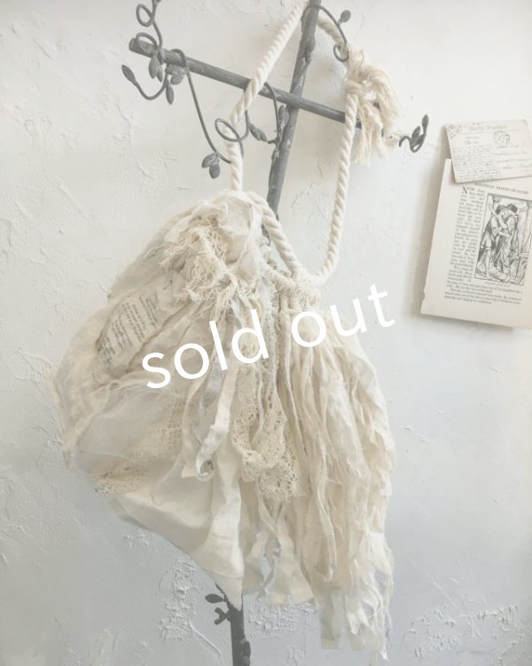 画像3: pollenbienco／アンティークレースと裂き布のバッグ (3)