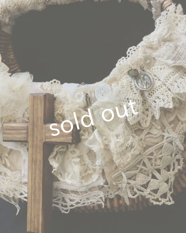 画像5: pollenbienco／十字架とアンティークレースのバスケット (5)