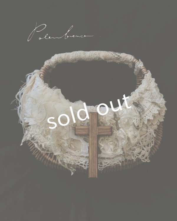 画像2: pollenbienco／十字架とアンティークレースのバスケット (2)