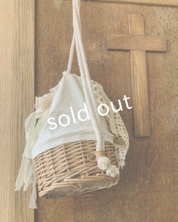 画像5: pollenbienco／アンティークレースの巾着かごリュック (5)