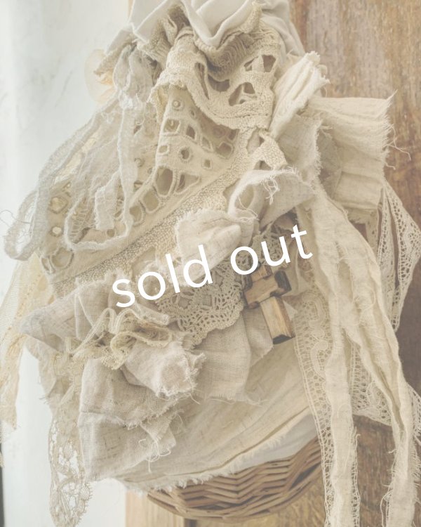 画像7: pollenbienco／アンティークレースの巾着かごリュック (7)