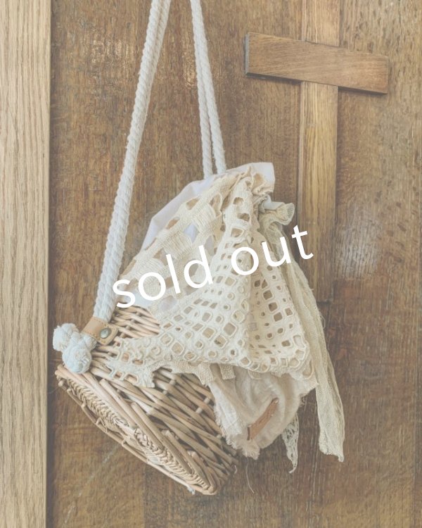 画像4: pollenbienco／アンティークレースの巾着かごリュック (4)