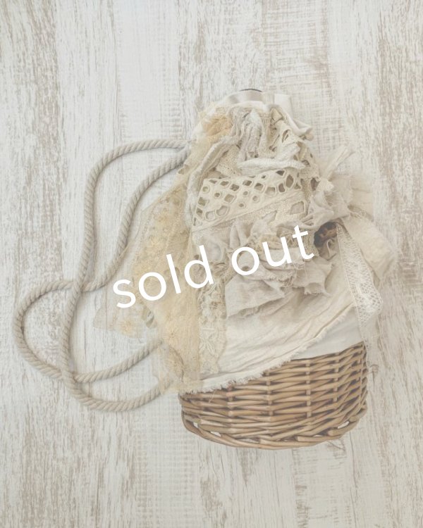 画像8: pollenbienco／アンティークレースの巾着かごリュック (8)