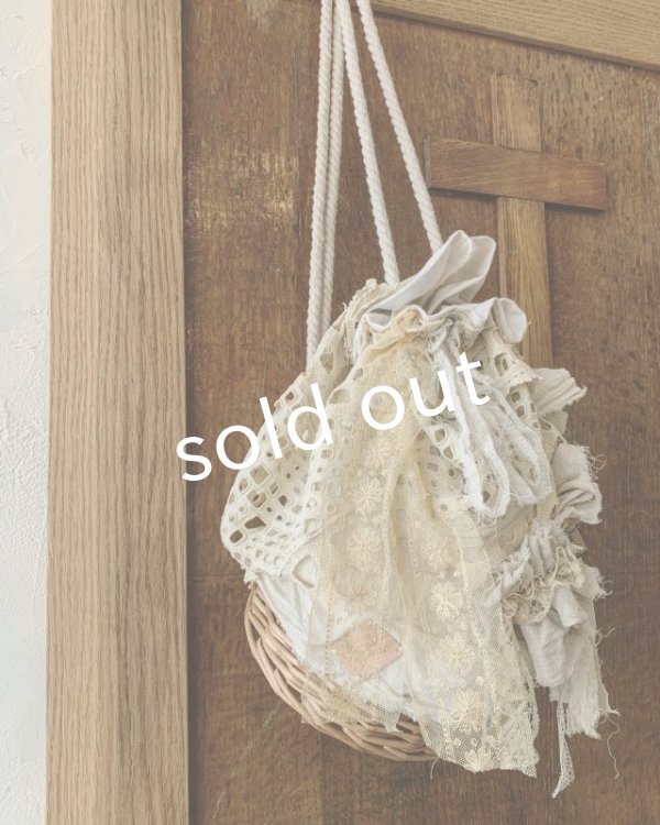 画像2: pollenbienco／アンティークレースの巾着かごリュック (2)