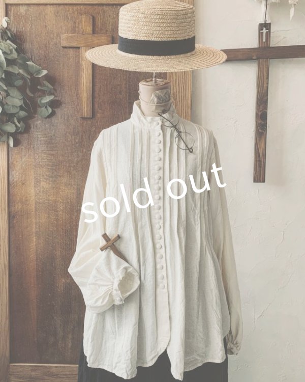 画像8: HALLELUJAH／Chemisier à plis d'époque プリーツシャツ・navy (8)